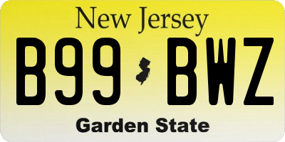 NJ license plate B99BWZ