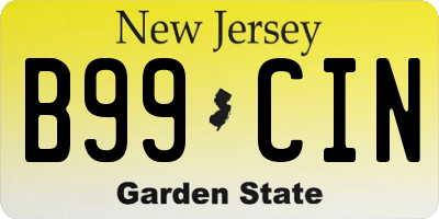 NJ license plate B99CIN