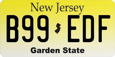 NJ license plate B99EDF