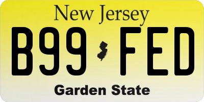 NJ license plate B99FED