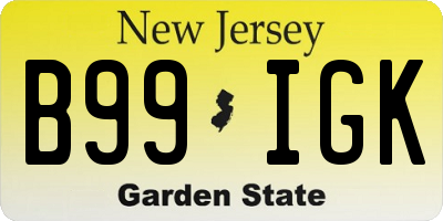 NJ license plate B99IGK