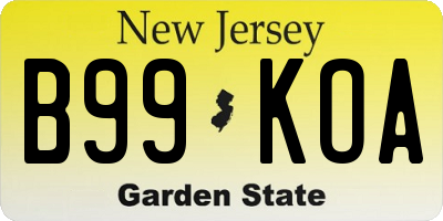 NJ license plate B99KOA