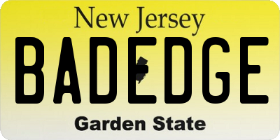 NJ license plate BADEDGE
