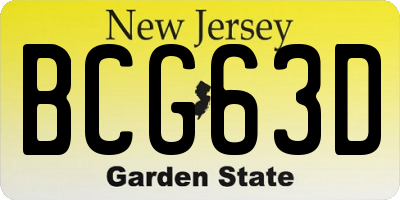 NJ license plate BCG63D