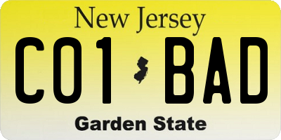 NJ license plate C01BAD
