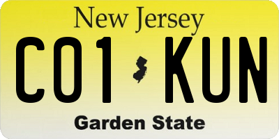 NJ license plate C01KUN