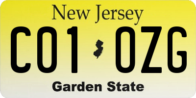 NJ license plate C01OZG