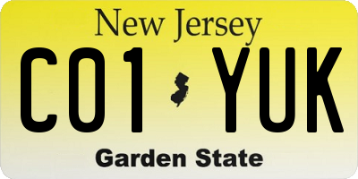 NJ license plate C01YUK