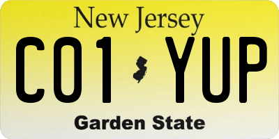 NJ license plate C01YUP