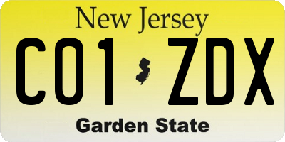 NJ license plate C01ZDX