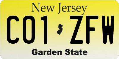 NJ license plate C01ZFW