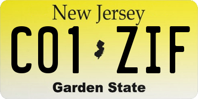 NJ license plate C01ZIF