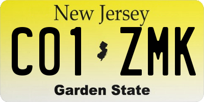 NJ license plate C01ZMK