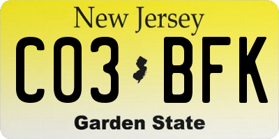 NJ license plate C03BFK
