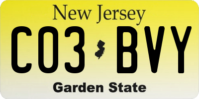 NJ license plate C03BVY