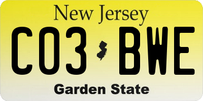 NJ license plate C03BWE