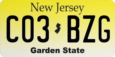NJ license plate C03BZG