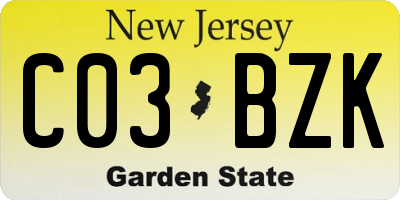 NJ license plate C03BZK
