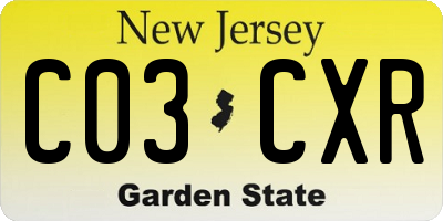 NJ license plate C03CXR