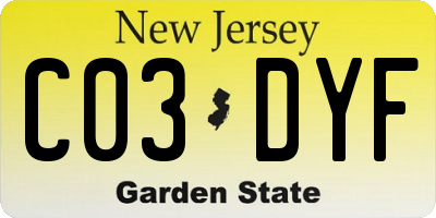 NJ license plate C03DYF