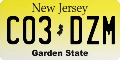 NJ license plate C03DZM