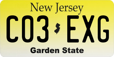 NJ license plate C03EXG