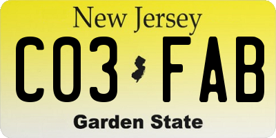 NJ license plate C03FAB