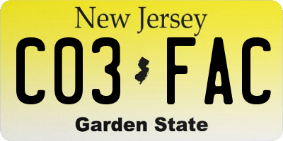 NJ license plate C03FAC