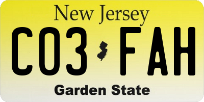 NJ license plate C03FAH