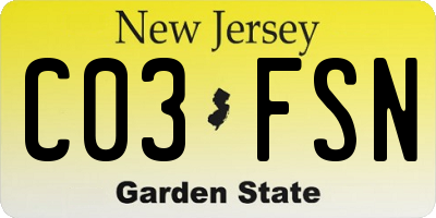 NJ license plate C03FSN