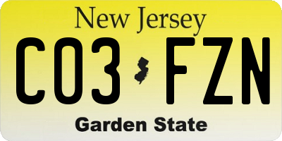 NJ license plate C03FZN