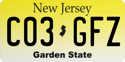 NJ license plate C03GFZ