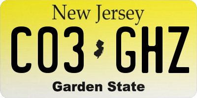 NJ license plate C03GHZ