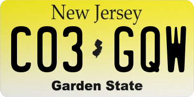 NJ license plate C03GQW