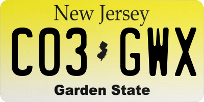NJ license plate C03GWX