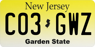 NJ license plate C03GWZ