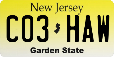 NJ license plate C03HAW