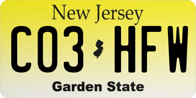 NJ license plate C03HFW