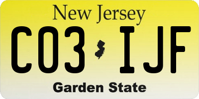 NJ license plate C03IJF