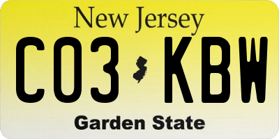 NJ license plate C03KBW