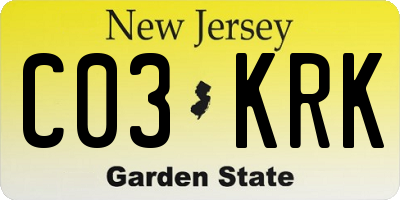 NJ license plate C03KRK