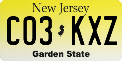NJ license plate C03KXZ