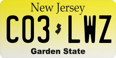 NJ license plate C03LWZ