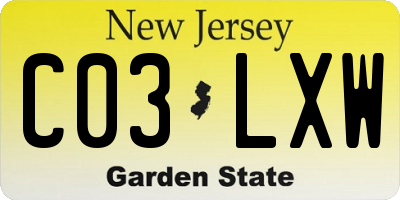 NJ license plate C03LXW