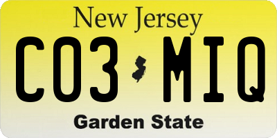 NJ license plate C03MIQ