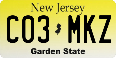 NJ license plate C03MKZ