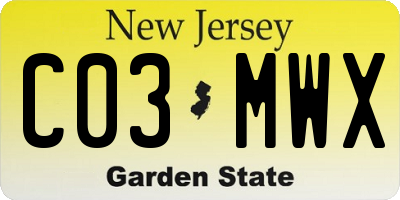 NJ license plate C03MWX