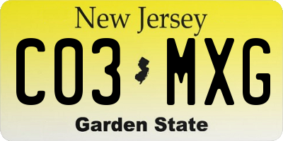 NJ license plate C03MXG