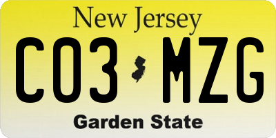 NJ license plate C03MZG