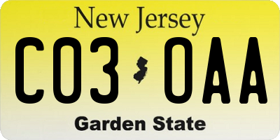 NJ license plate C03OAA
